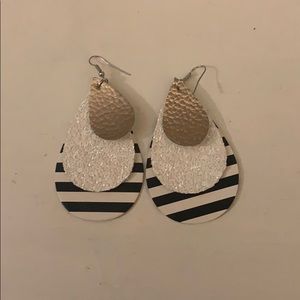 Black, white and gold leather earrings